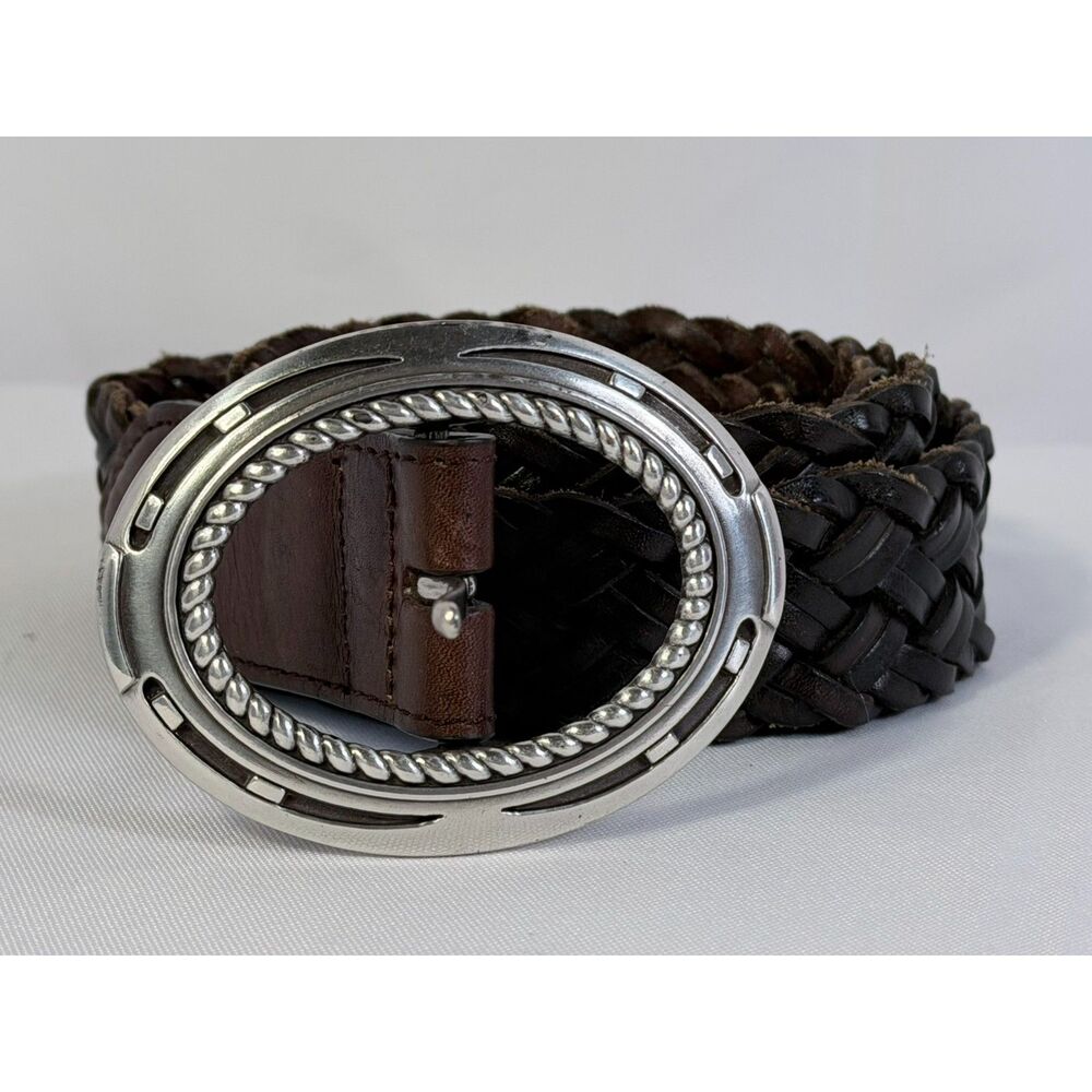 Ariat 38 LTD Edition Buckle Belt Original Master Brown Braided Leather Silver